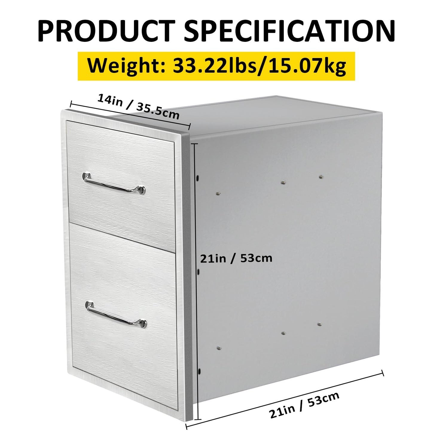 SGOLAN Outdoor Kitchen Drawers 14" W x 21" H x 21" D Flush Mount Double BBQ Drawers with Chrome Handle Stainless Steel Drawer for Outdoor Kitchen Island, Patio Grill Station
