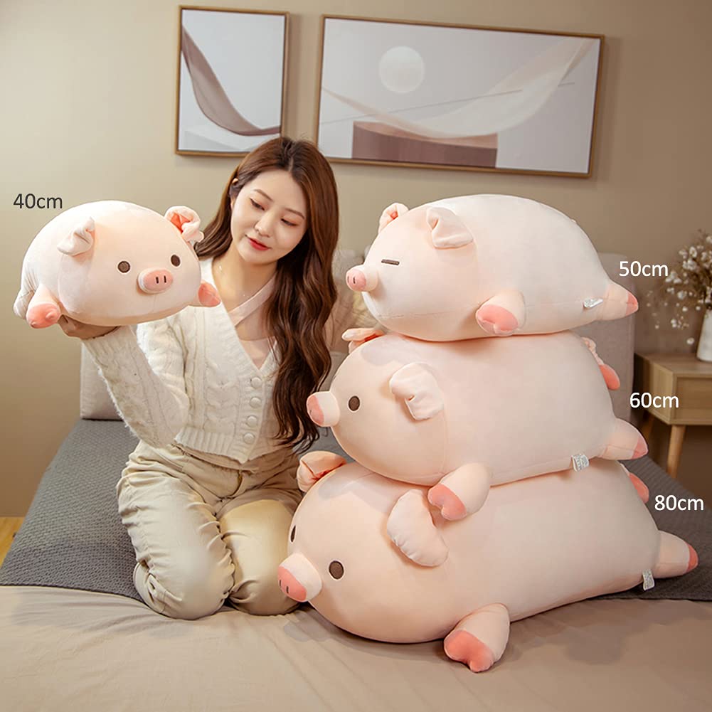 lannery Pig Stuffed Animal Hugging Pillow, Soft Fat Pig Plush Toy Gifts for Kids, Valentine, Christmas (Round Eyes, 23.6")