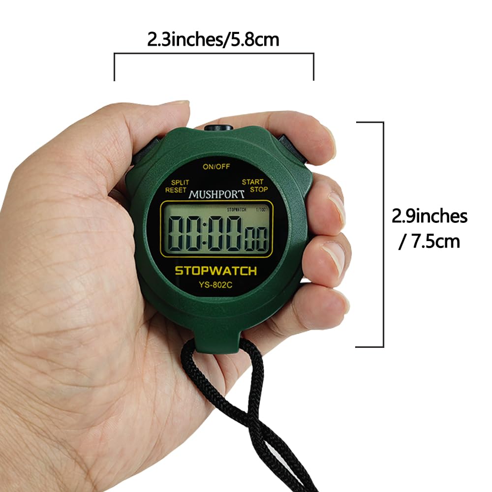 MUSHPORT Stopwatch Timer Only Stopwatch Mode, ON/Off Silent Large Display Simple Operation, Without Clock Date Countdown, Digital Stop Watch for Sports Kids Coaches, Green
