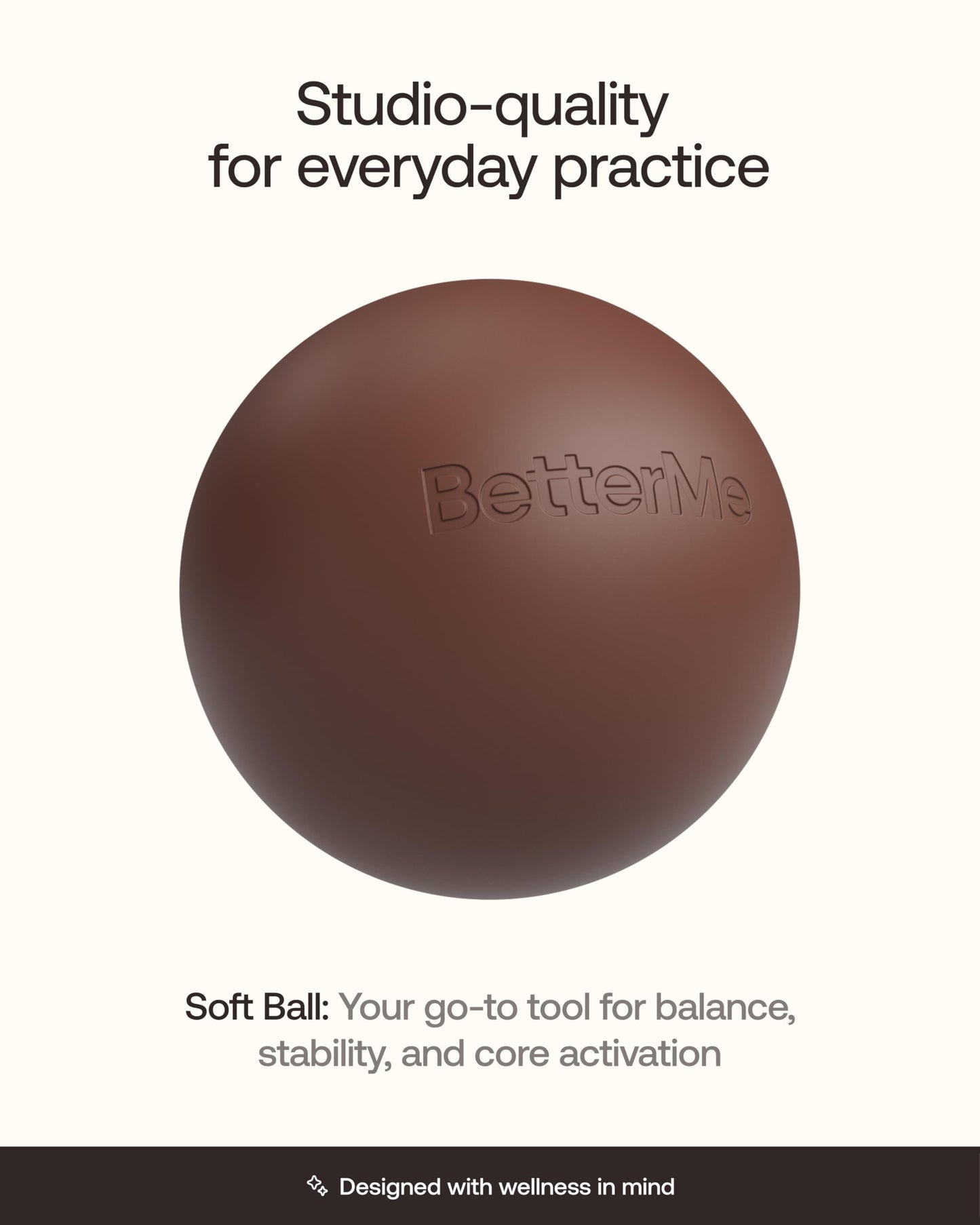 BetterMe Soft Pilates Ball – 8 Inch Mini Exercise Ball for Pilates, Yoga & Core Training – Small Stability Ball for Women – Portable Workout Tool (Chocolate Brown)