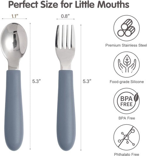 Eascrozn Kids Silverware Set - 6 Pack Toddler Utensils with Silicone Handles | Safe Forks & Spoons, Dishwasher Safe