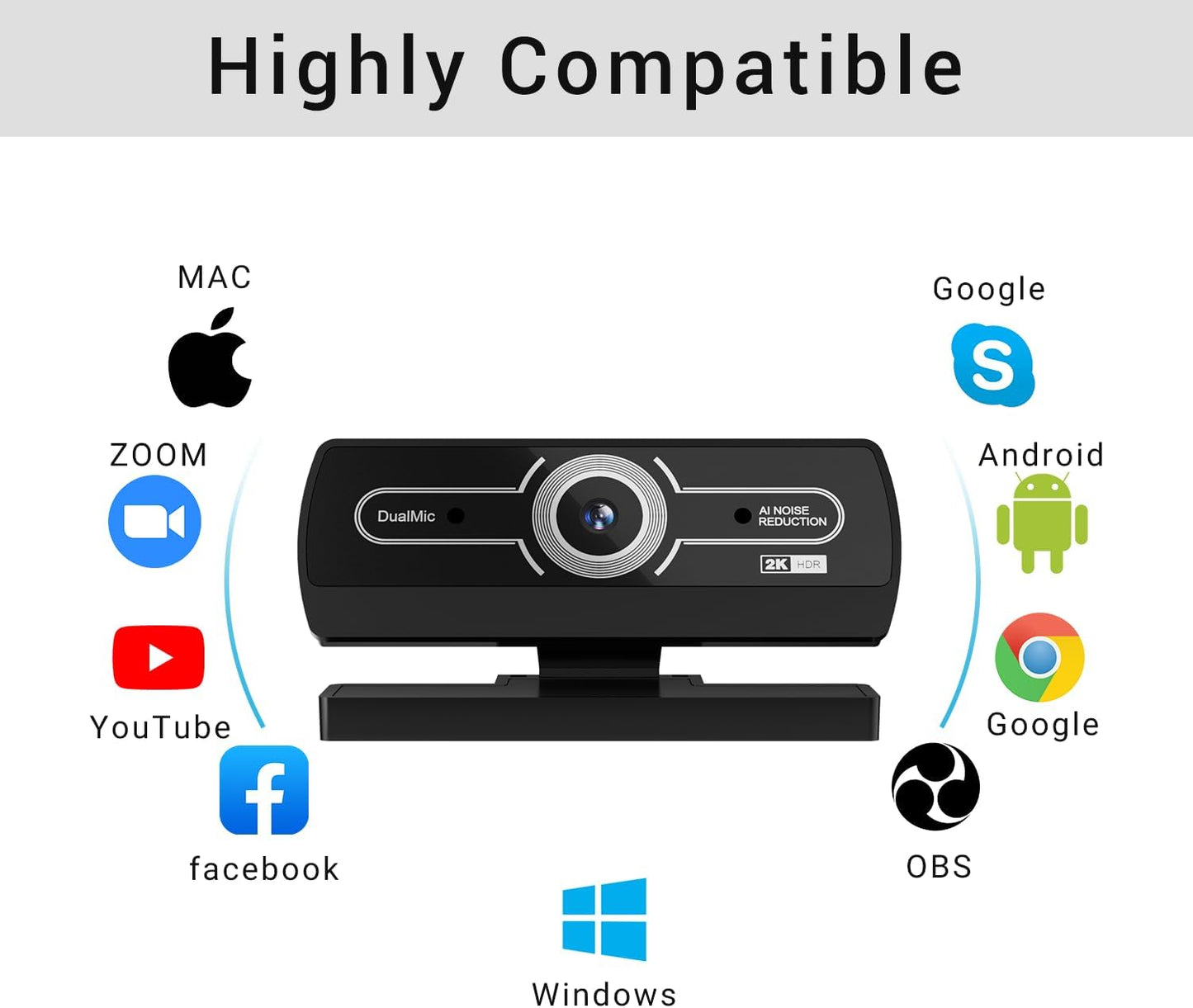 Diccik 2K 1440P Webcam with Microphone, QHD Web Cam for Desktop Computer, Plug and Play USB Computer Camera