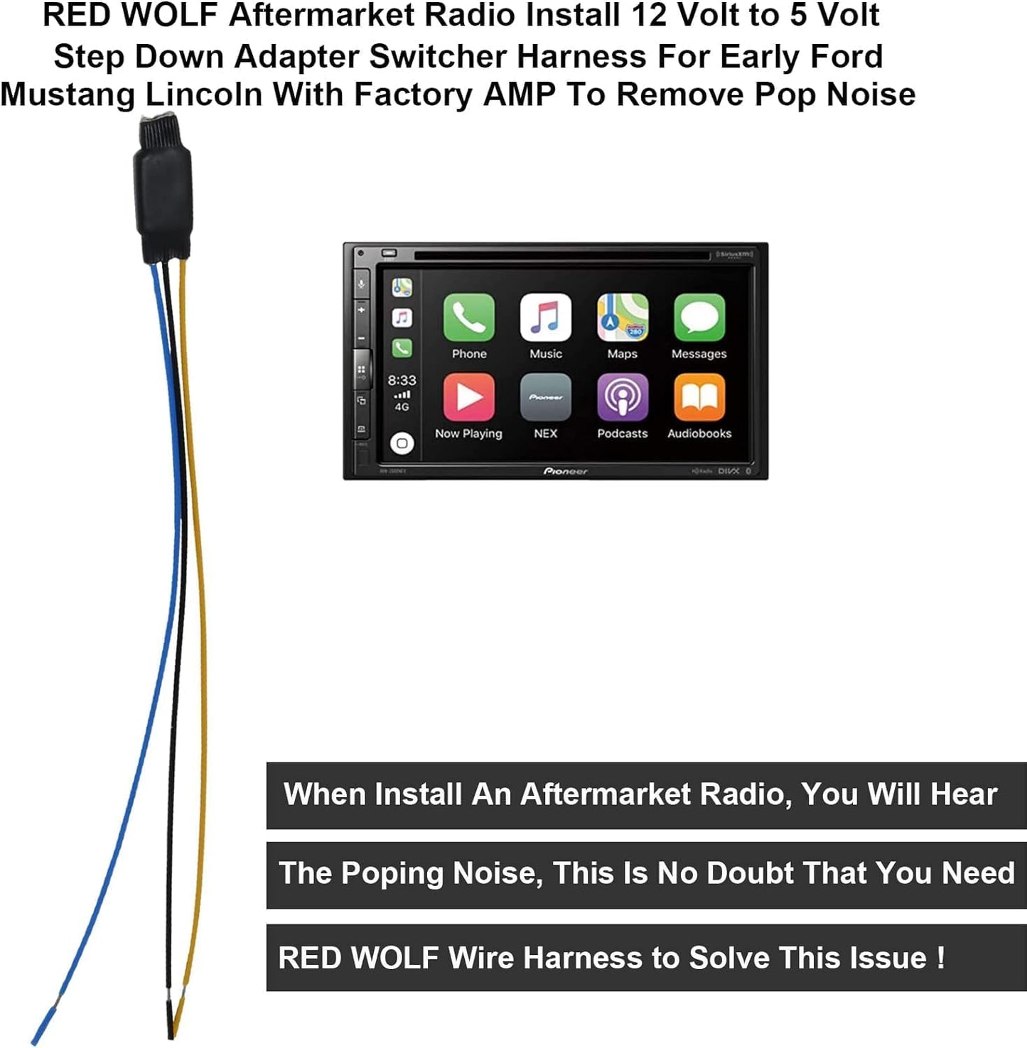 12 5 RED WOLF Radio Stereo Wiring Harness with Volt to Volt Step Down Adapter Switcher Harness Replacement for Older