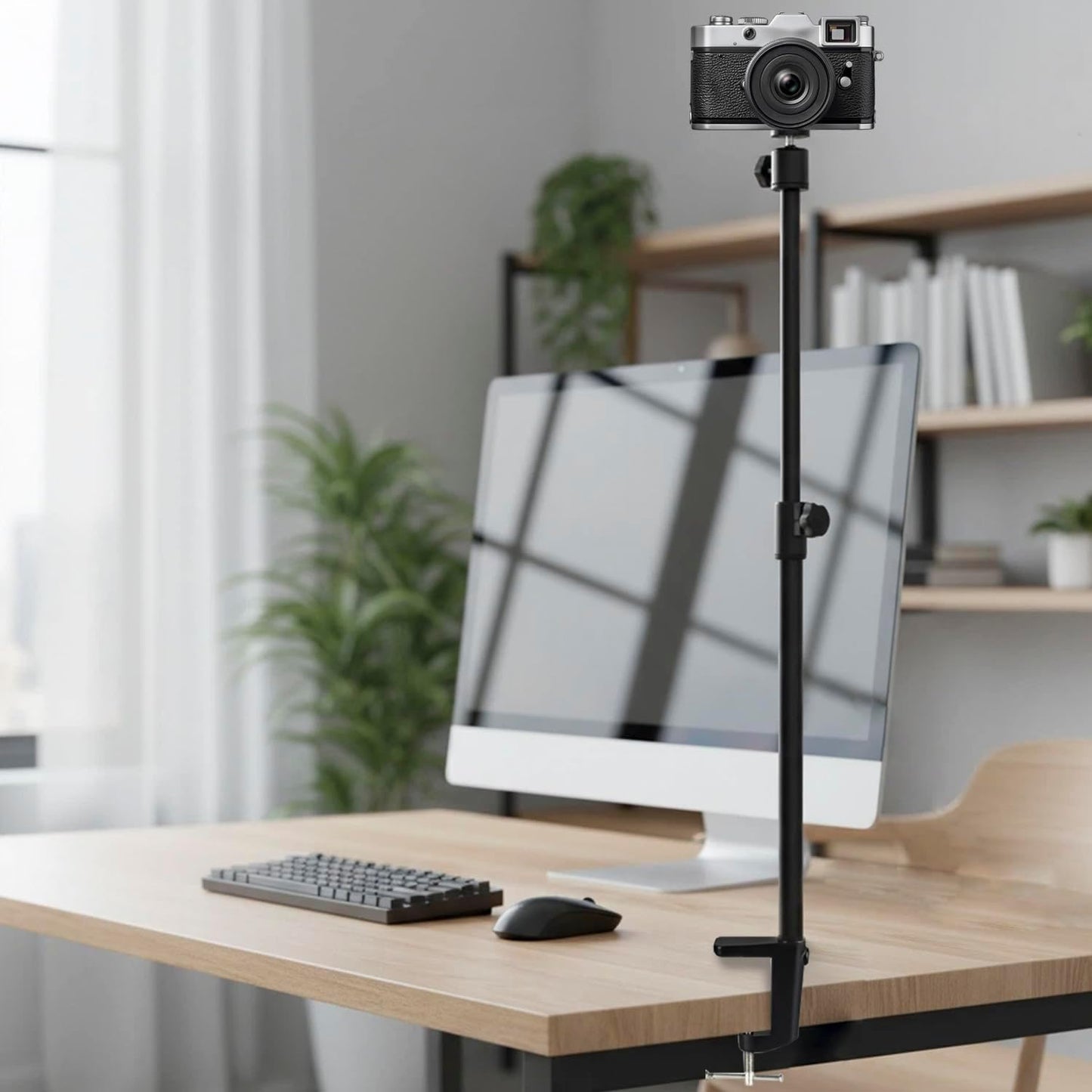 Jodichert 19"- 32" Camera Desk Mount, Overhead Desk Camera Stand Adjustable Desk Webcam Arm Light Stand for DSLR