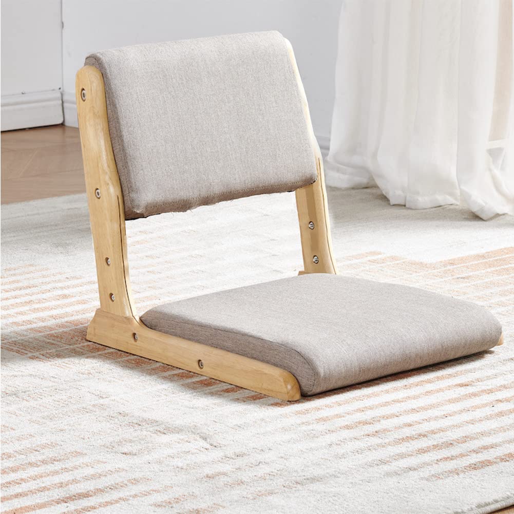 ZHEKUN Foldable Floor Chair with Back Support, Living Room Floor Seat, Portable Wood Legless TatamL Japanese Style Legless Chair, Lazy Sofa for Bay Window Meditation Reading, Balny Seat with Cushion