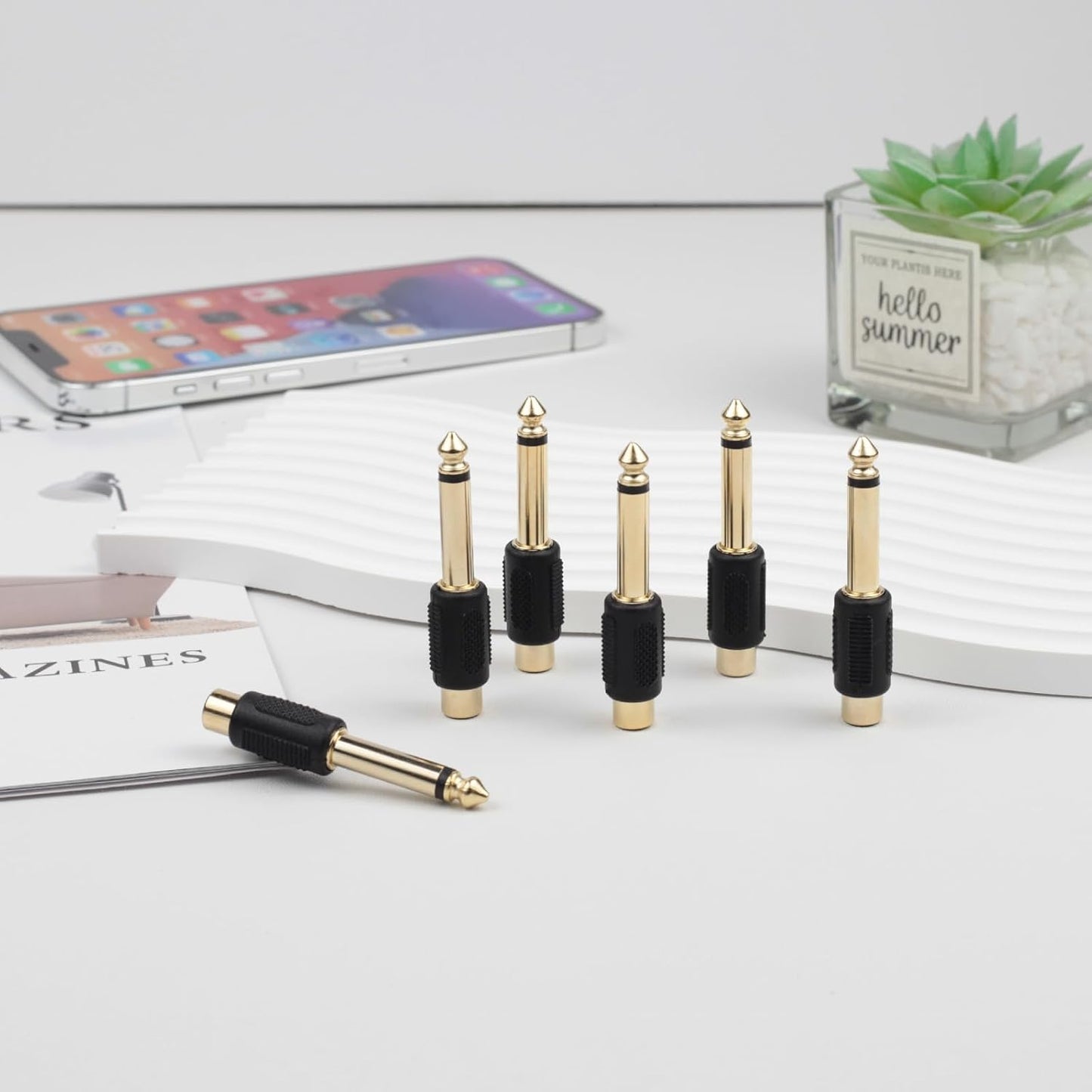 Brvlsoc 1/4" (6-Pack) 6.35mm RCA to Audio Adapter Mono Male Plug to RCA Female Connector, Gold-Plated Audio Jack