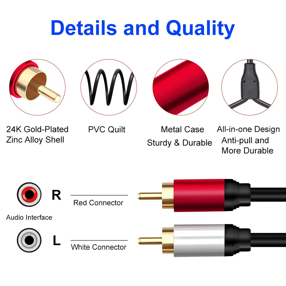 Yeung Qee 2RCA 2RCA 20 (20ft/6m) Male to Male Stereo Audio Cable ft,Dual Shielded Gold-Plated RCA Stereo Cable,Suitable