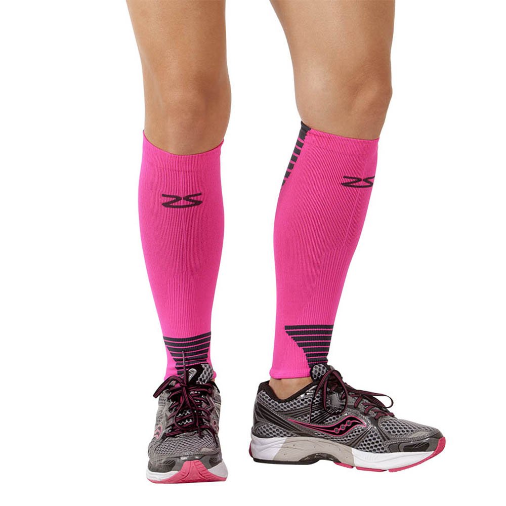 Zensah Ultra Compression Leg Sleeves for Running, Shin Splint Relief, Neon Pink,Large