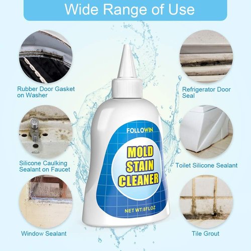 FOLLOWIN Mold and Mildew Remover Gel - Powerful Stain Cleaner for Grout, Caulk & Tile - 8 oz