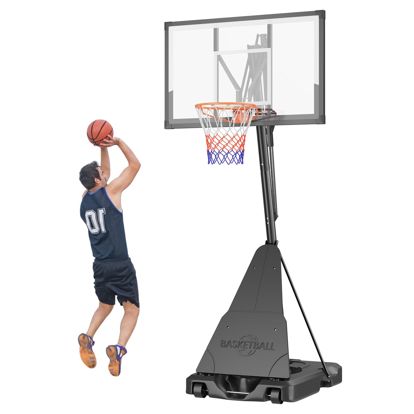 LotFun Portable Basketball Hoop, Outdoor 5-10FT Manual Crank/Hand Pull Adjustable Basketball Goal with 44 Inch PC Backboard & Wheels, Basket Ball Portable Hoops Backyard, Driveway (Hand Pull Handle)