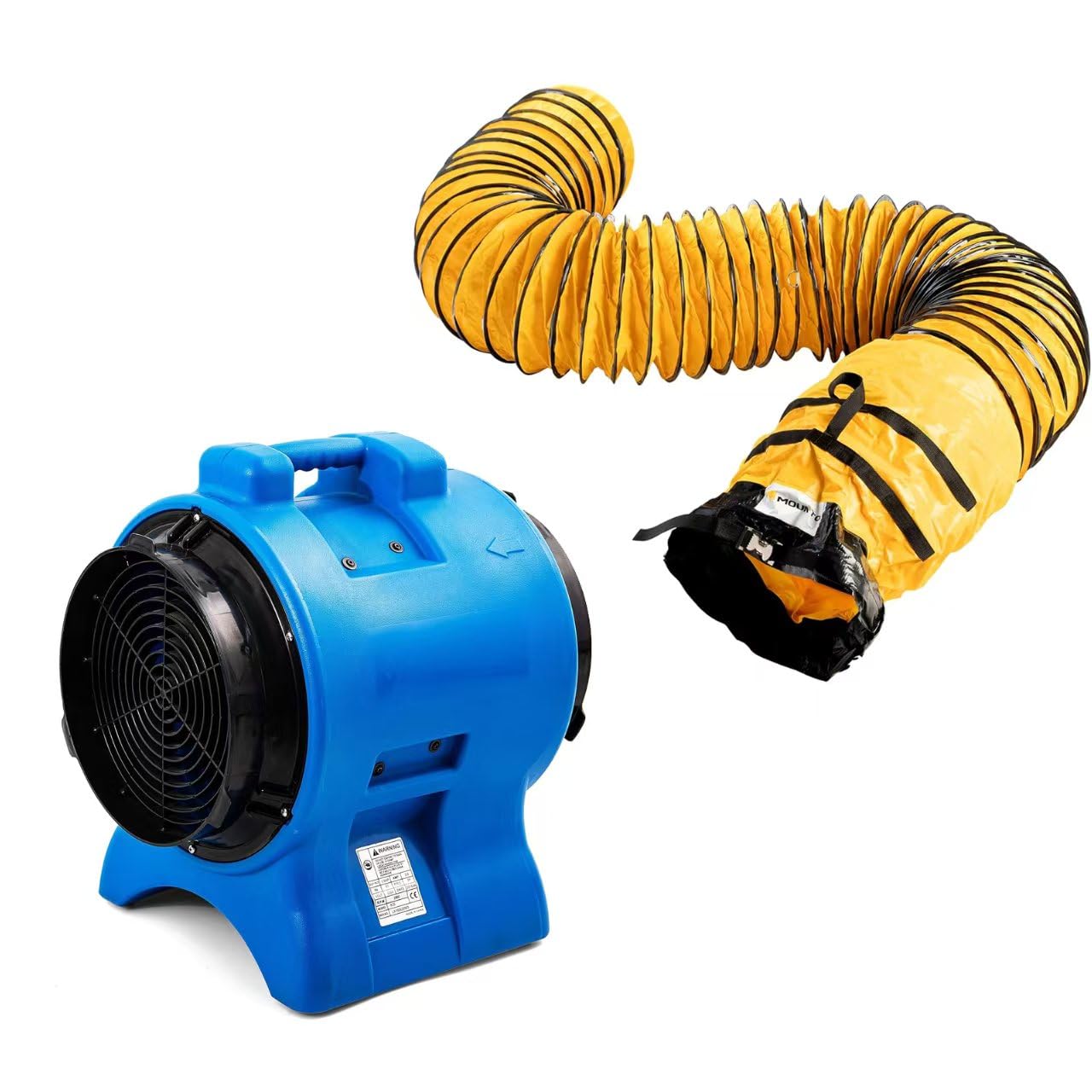 MOUNTO Ventilation Bundle – 1× 12" Axial Blower Fan (1HP, 3000 CFM) + 1× 25FT 12" Flexible Duct Hose – Industrial Exhaust Fan Kit for Crawl Spaces, Basements, Job Sites, and Construction Areas
