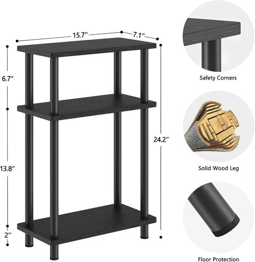 Apicizon Small Narrow Side Table - 3-Tier Slim End Table with Storage Shelf | Black