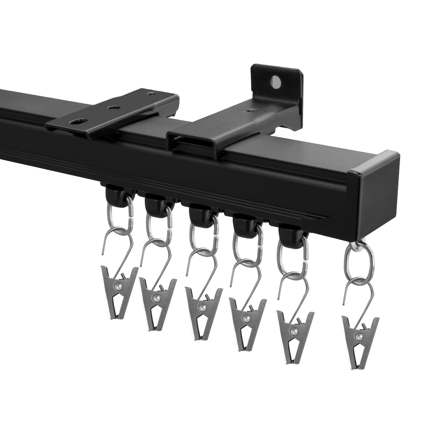 Hoeflife Curtain Track,Ceiling Curtain Track,Wall Mount Curtains Tracks,Heavy Duty Sliding Room Divider Ceiling Mount Curtains Tracks Rails Rod System with Clips 6-9ft Black