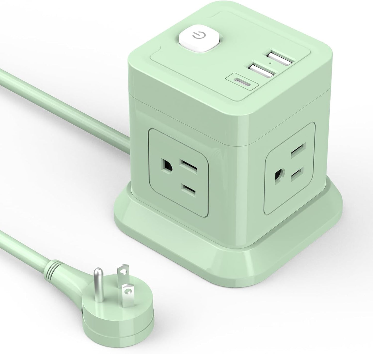 FDTEK 4 3 (1 Cube Power Strip, Widely Spaced Outlet with USB USB C) Flat Plug Power Strips with Long Extension Cords