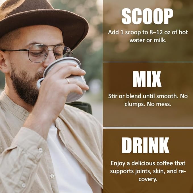 Premium Collagen for Men, Infused with Instant Coffee, Bone, Joint & Muscle Formula, Recovery, 100mg Caffeine, Non GMO, Dairy Free, Sugar Free, Keto & Paleo Friendly / 30 Srvg