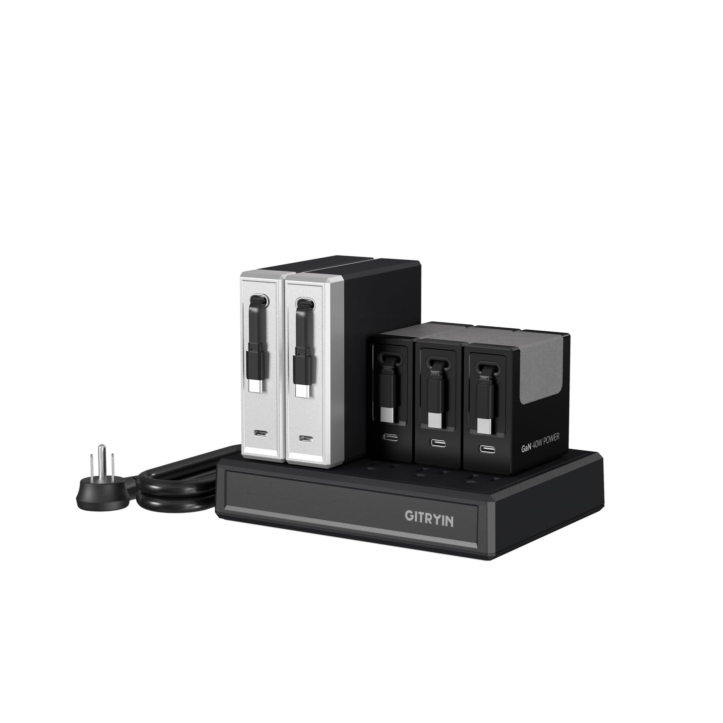 Gitryin Modular Laptop Charging Station, 2 * 140W, 3 * 40W Retractable USB C Chargers, 10 Type C Ports with Cooling Power Strip, 400W Charging Hub