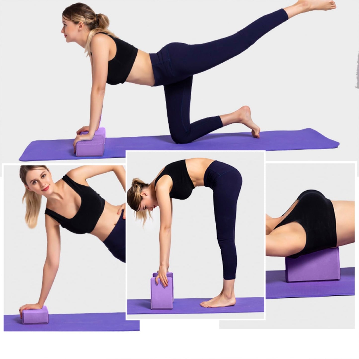 Muka 4 Pack Black Yoga Blocks 4x6x9 Inch, High Density EVA Foam Yoga Brick for Meditation, Pilates