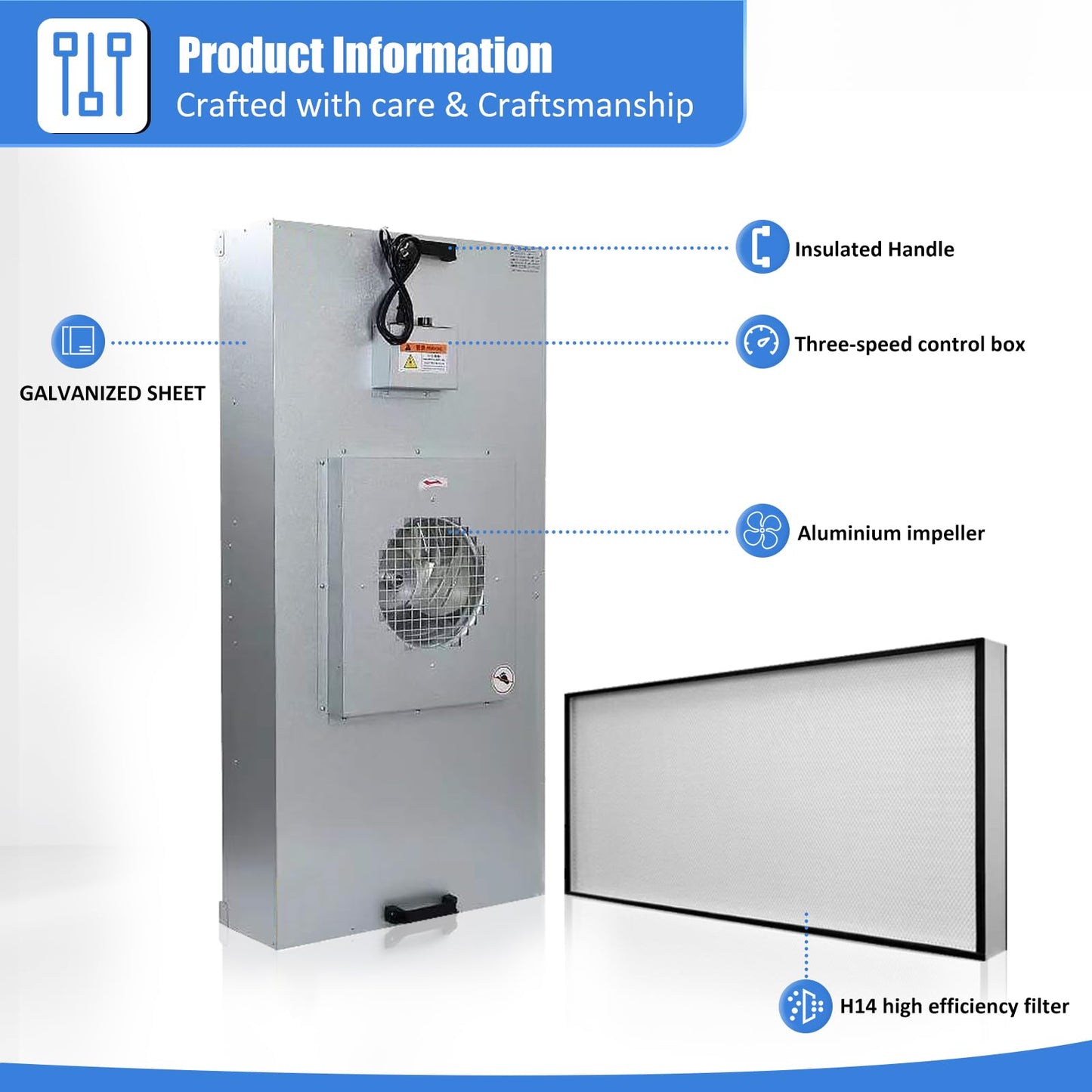 JJFFTAO，HEPA H14-Filter Laminar Flow Hood Updated FanFilter Unit（Include HEPA Filter）100/ISO Class 5 Cleanroom/Laboratory/Cleanroom/Mushroom Room, Laminar Air Flow Hood(46.2"x22.6"110V)