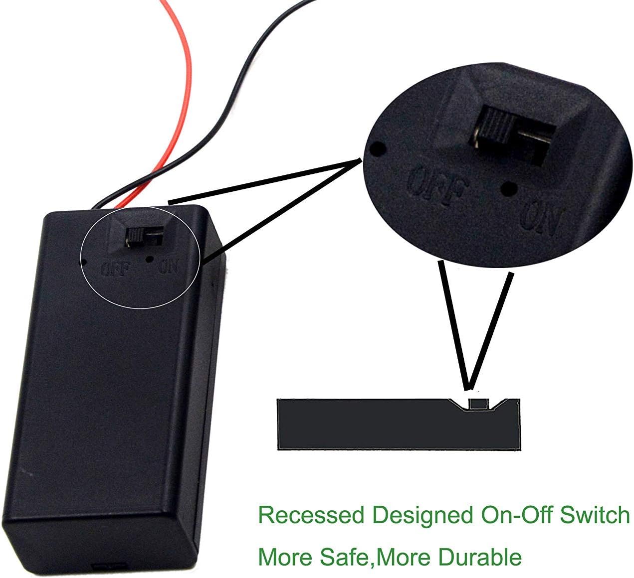 LampVPath (Pack 2 9v 9 9v of Battery Holder, Volt Battery Holder with Switch, Battery Case with Switch