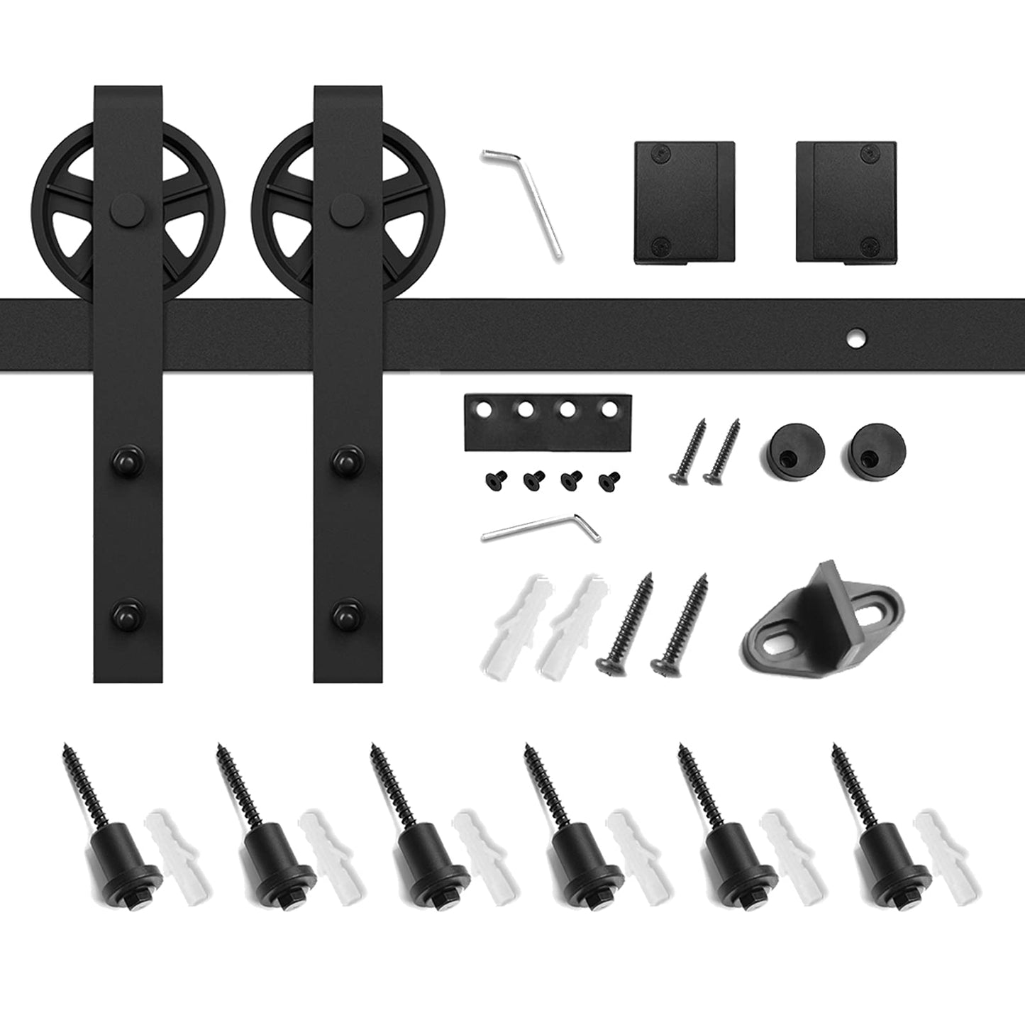 SMARTSTANDARD 8 FT Heavy Duty Sliding Barn Door Hardware Kit, 4FT - 18FT, Black, Smoothly and Quietly, Simple and Easy to Install, Fit 42"- 48" Wide Door Panel (Industrial Bigwheel Hangers)