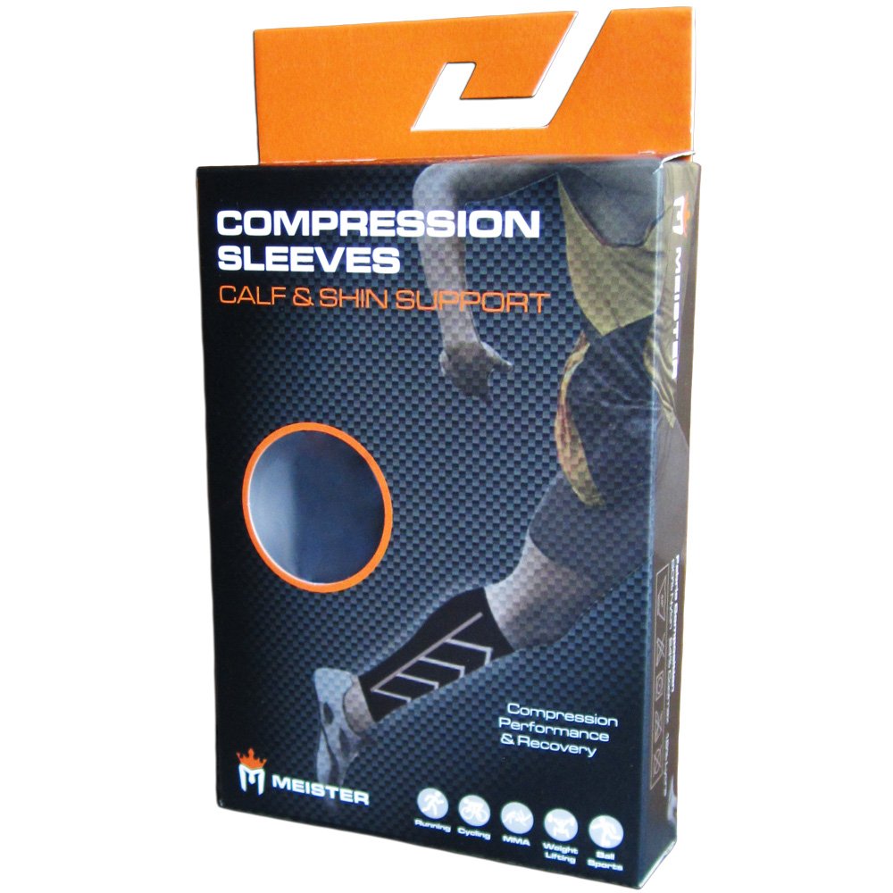 Meister Graduated 20-25mmHg Compression Running Leg Sleeves for Shin Splints (Pair) - Black - Large