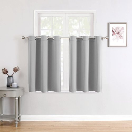 ChrisDowa Small Window Curtains - Grommet Thermal Insulated Room Darkening Panels (Light Grey, 52 x 36 Inch)
