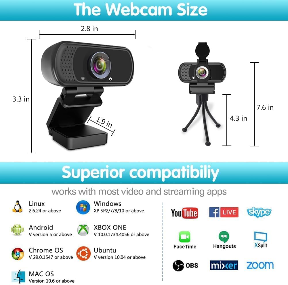 ZIQIAN 1080p 110 2,Video Webcam HD ,Live Streaming HD Camera with Stereo Microphone, PC Desktop or Laptop USB Webcam