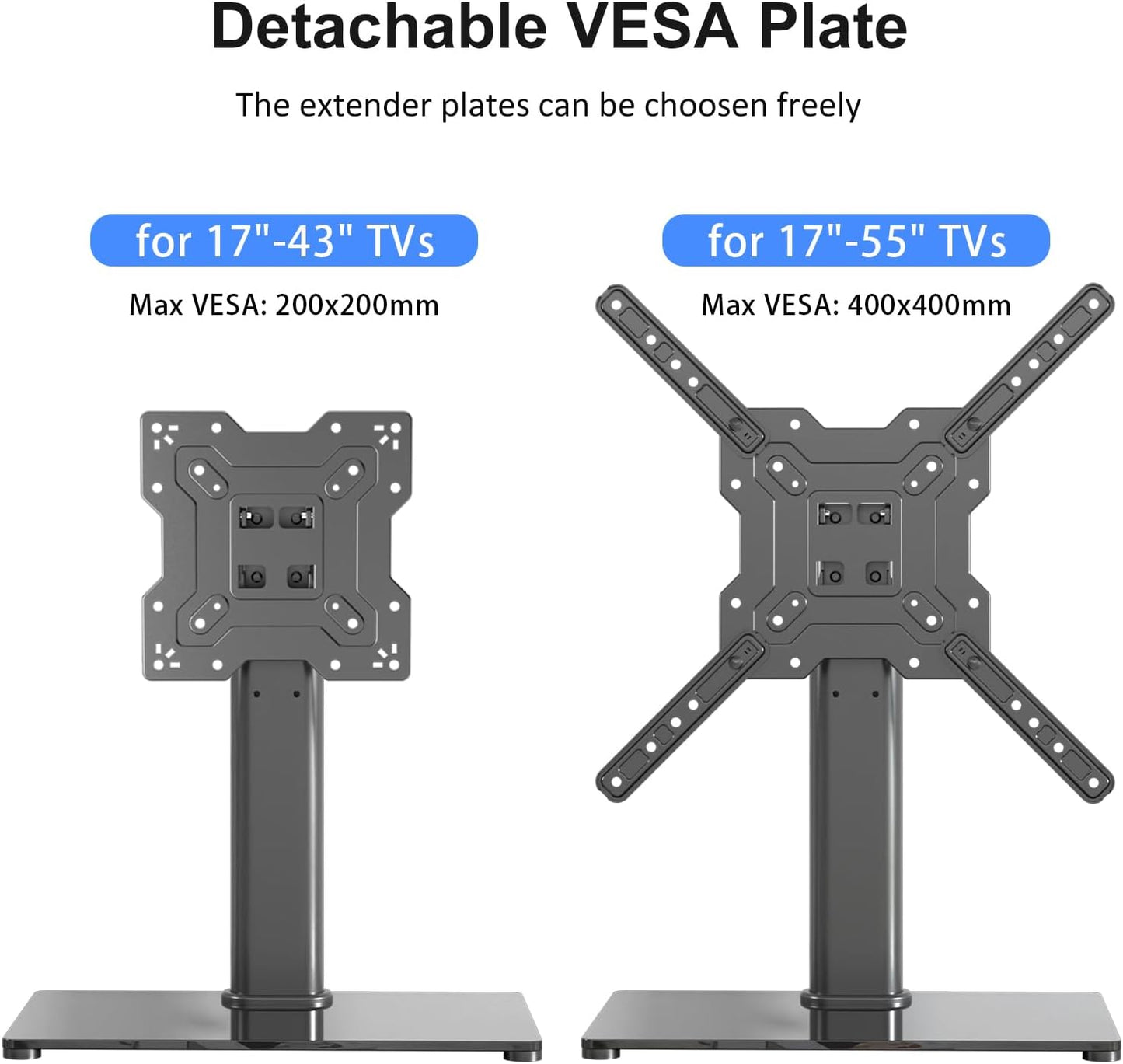 XINLEI 17-55 Inch 88lbs 400x400mm, TS102 Universal TV Stand Base, Table Top TV Stand for LCD/LED TVs, Height Adjustable