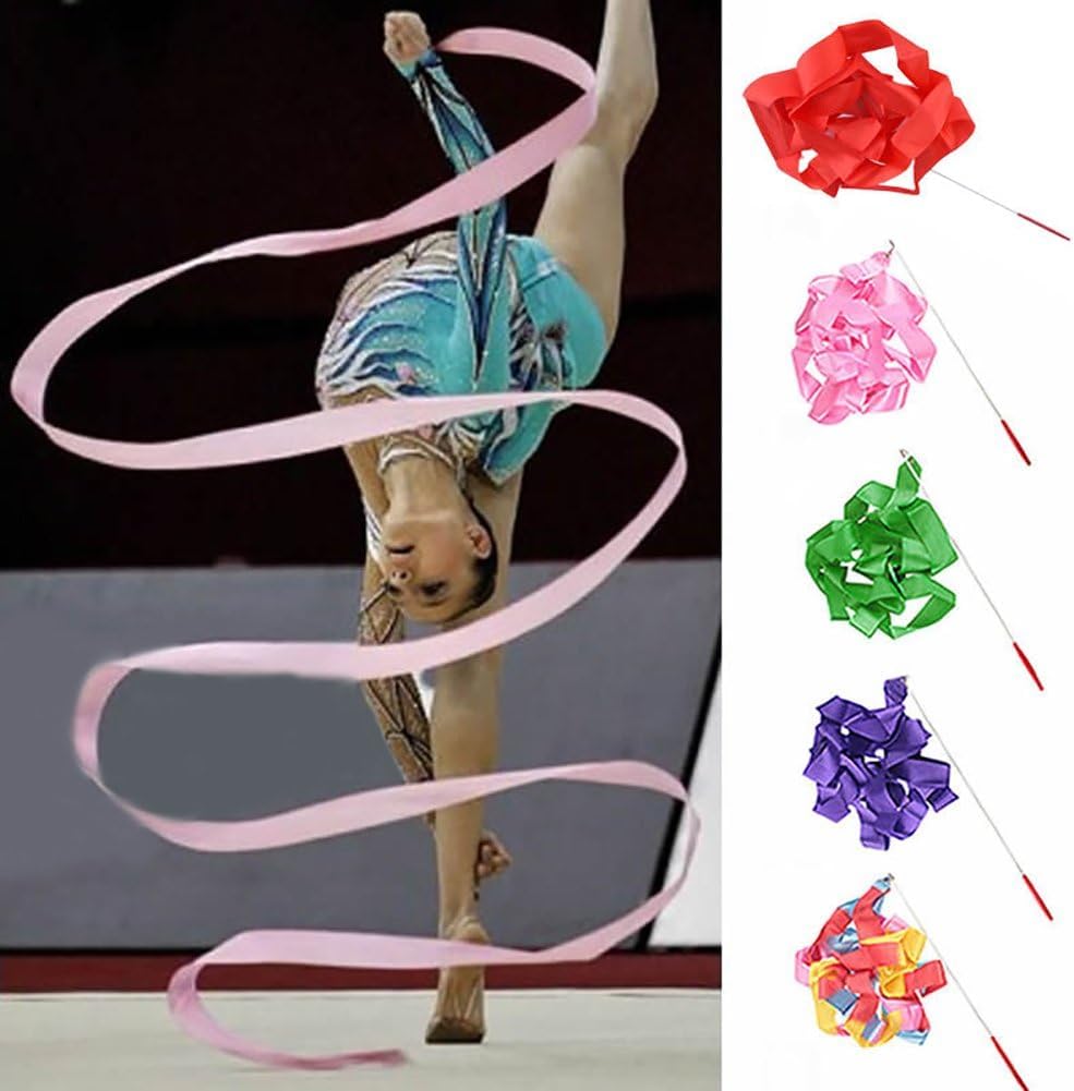 WsjiaboFux Rainbow 4M Gym Dance Ribbon Rhythmic Art Gymnastic Streamer Twirling Rod Stick, Training Equipment Mats and Flooring, Gym and Competition Equipment Gymnastics Accessories Other Sports