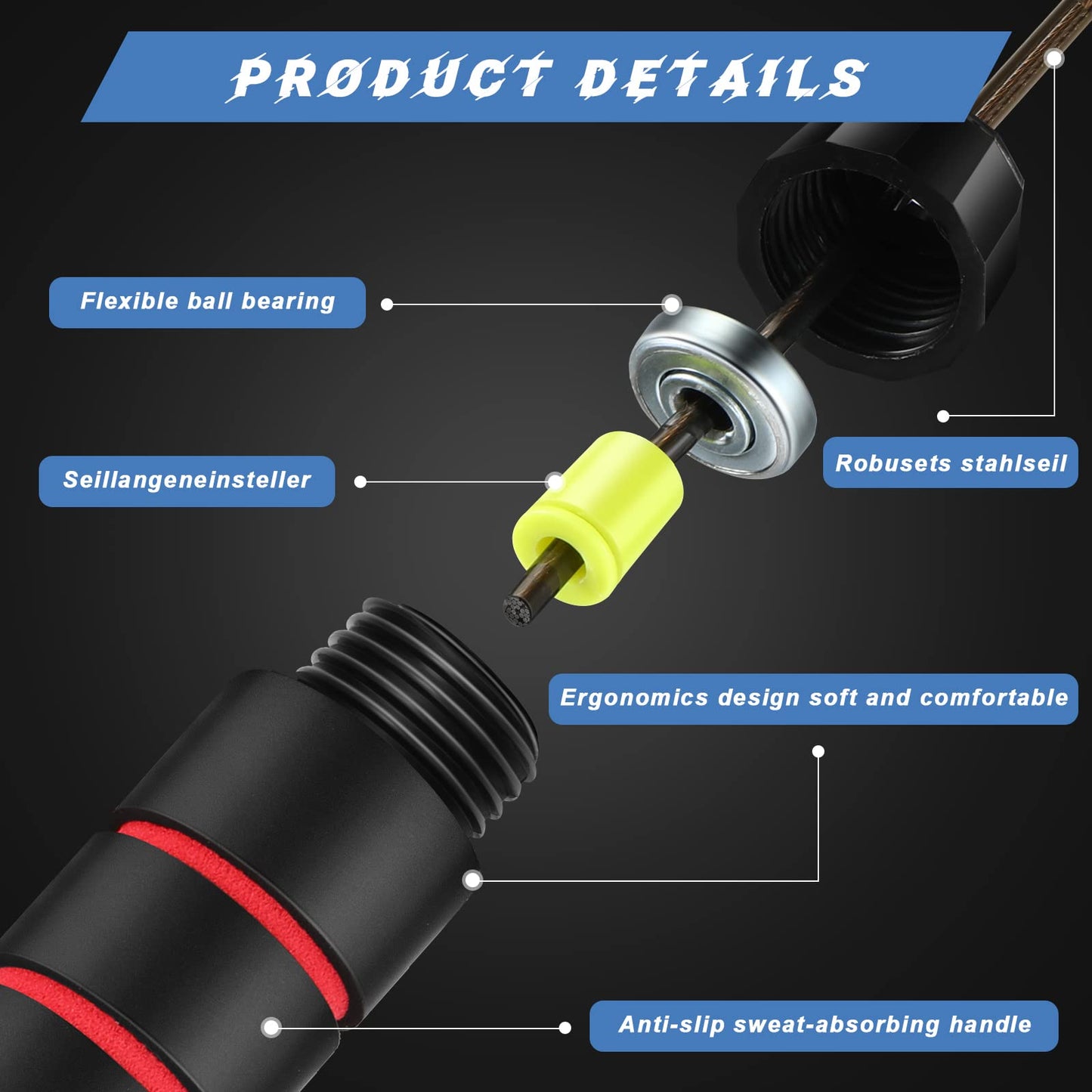 Junkin 12 Pieces Jump Ropes for Fitness with Ball Bearings Speed Jumping Adjustable Skipping Rope with Foam Handles Exercise Stuffer for Men Women Cardio Training Slim Body(Red, Green, Black, Blue)