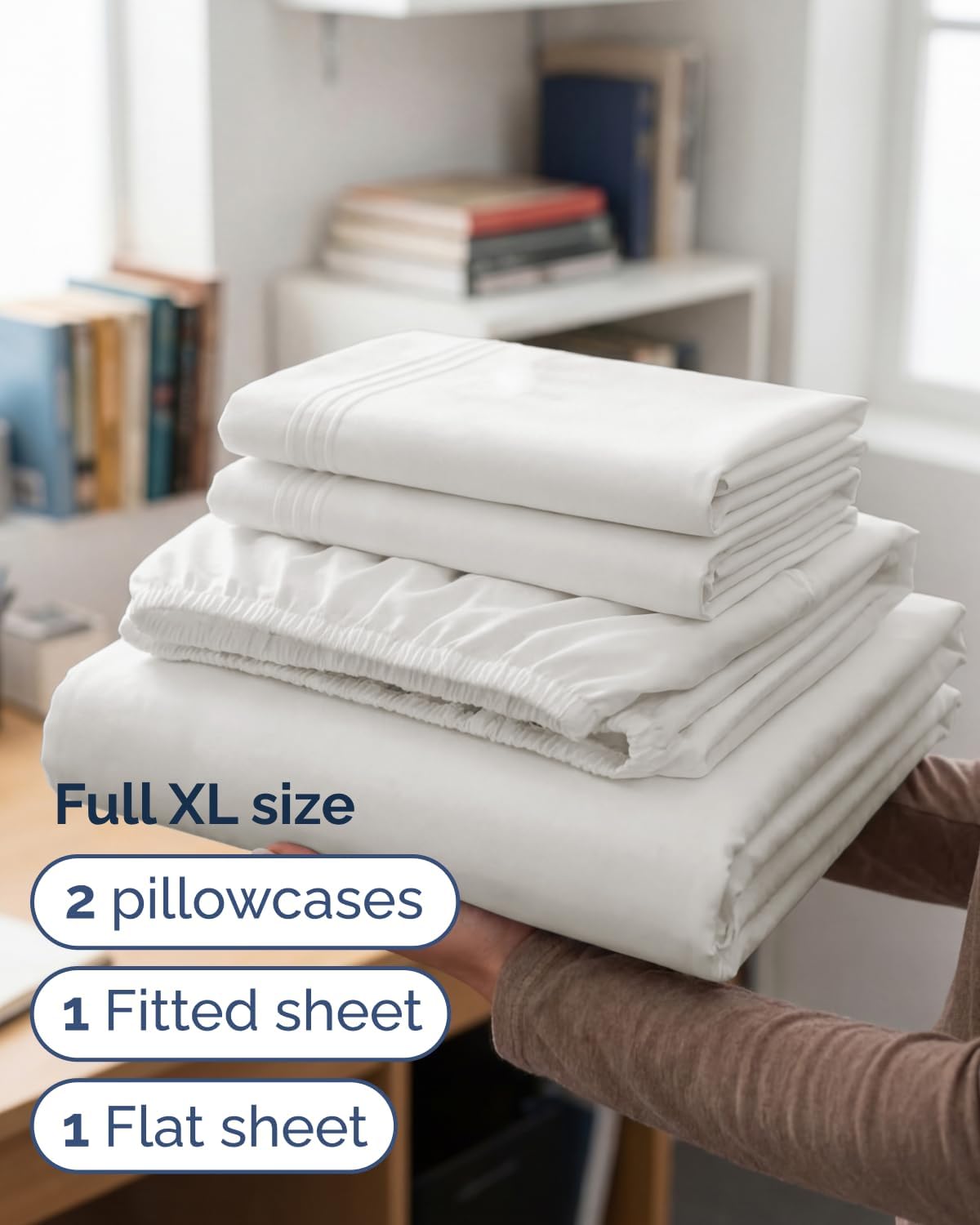 Skiennix Full XL Bed Sheet Set - Soft, Breathable & Cooling 4-Piece Luxury Bedding - Deep Pockets, Antique White