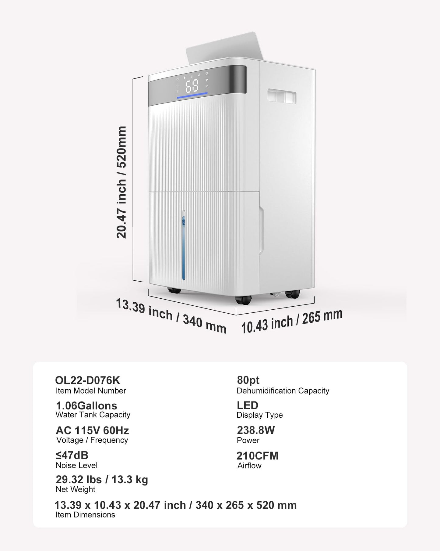 VEVOR 80 Pints Dehumidifier for Home & Basement, 4500 Sq.Ft Large Coverage, Drain Hose for Commercial & Industrial Use, Smart Humidity Control, Low Noise for Warehouses, Bathroom, Bedrooms & Storage