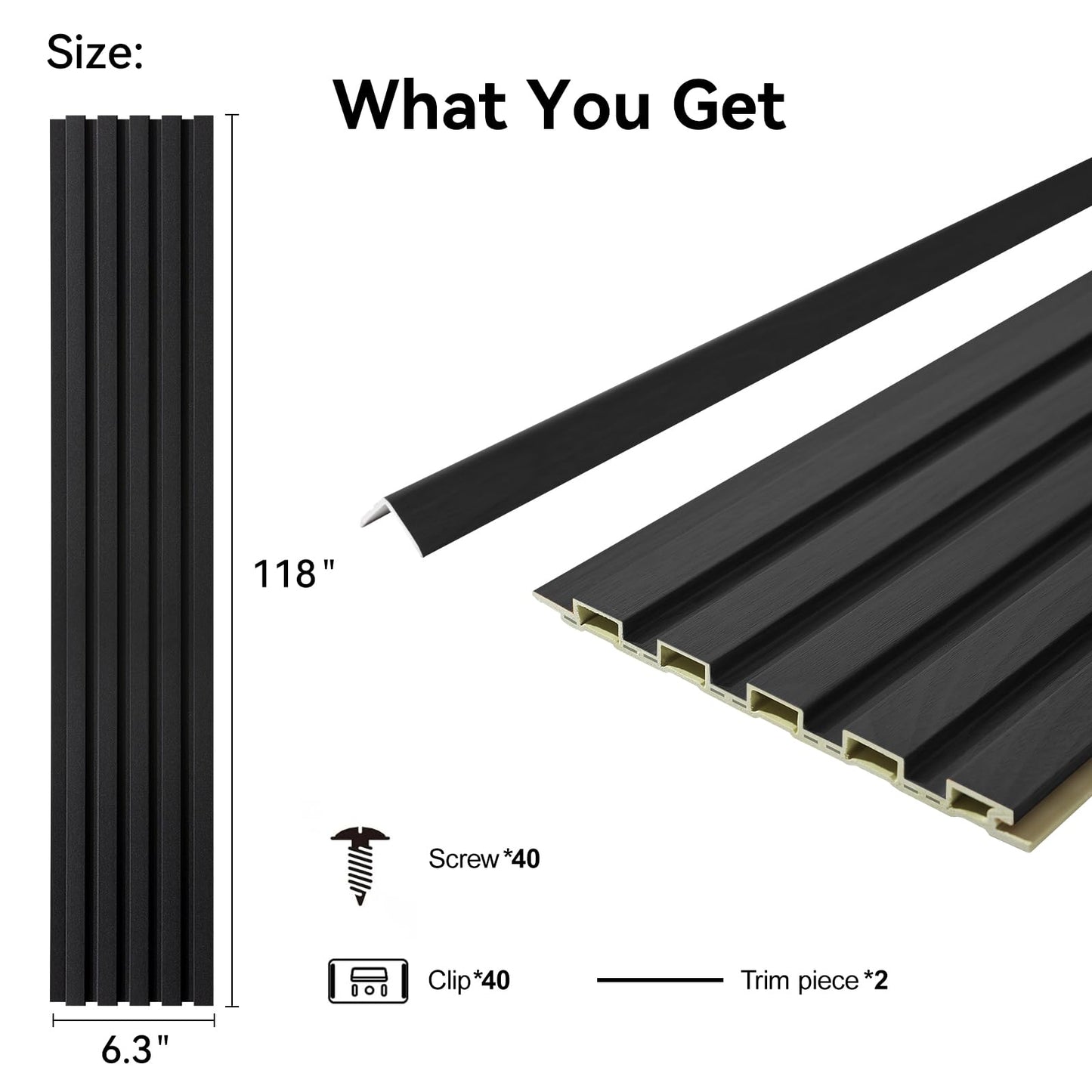 VESLARA 8-Pack WPC Wall Panels 118’’ x 6.3’’ 3D Slat Wall Panel Acoustic Wall Paneling for Interior Wall Decor TV Background Kitchen Bedroom Black