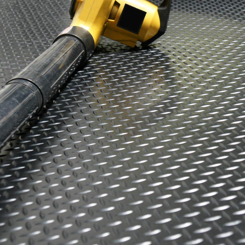 Rubber-Cal Diamond-Plate Rubber Flooring Roll - 3 mm x 4 ft x 2 ft Roll - Black