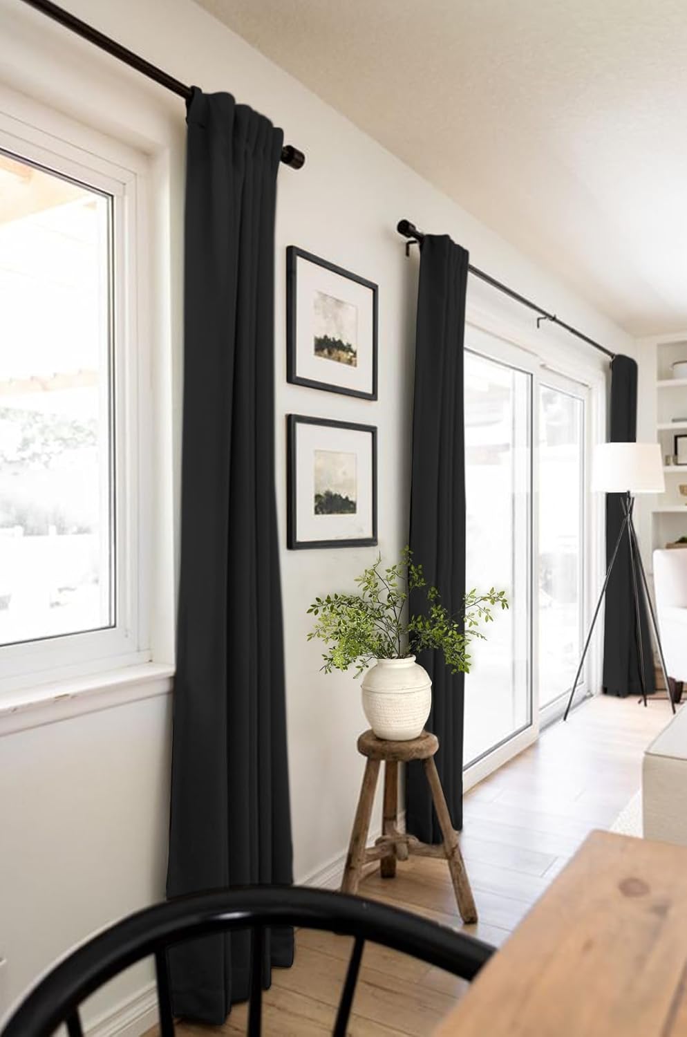 Skiennix 100% Blackout Linen Curtains - Thermal Insulated Drapes for Bedroom | 84" Long, Black, 2 Panels Set