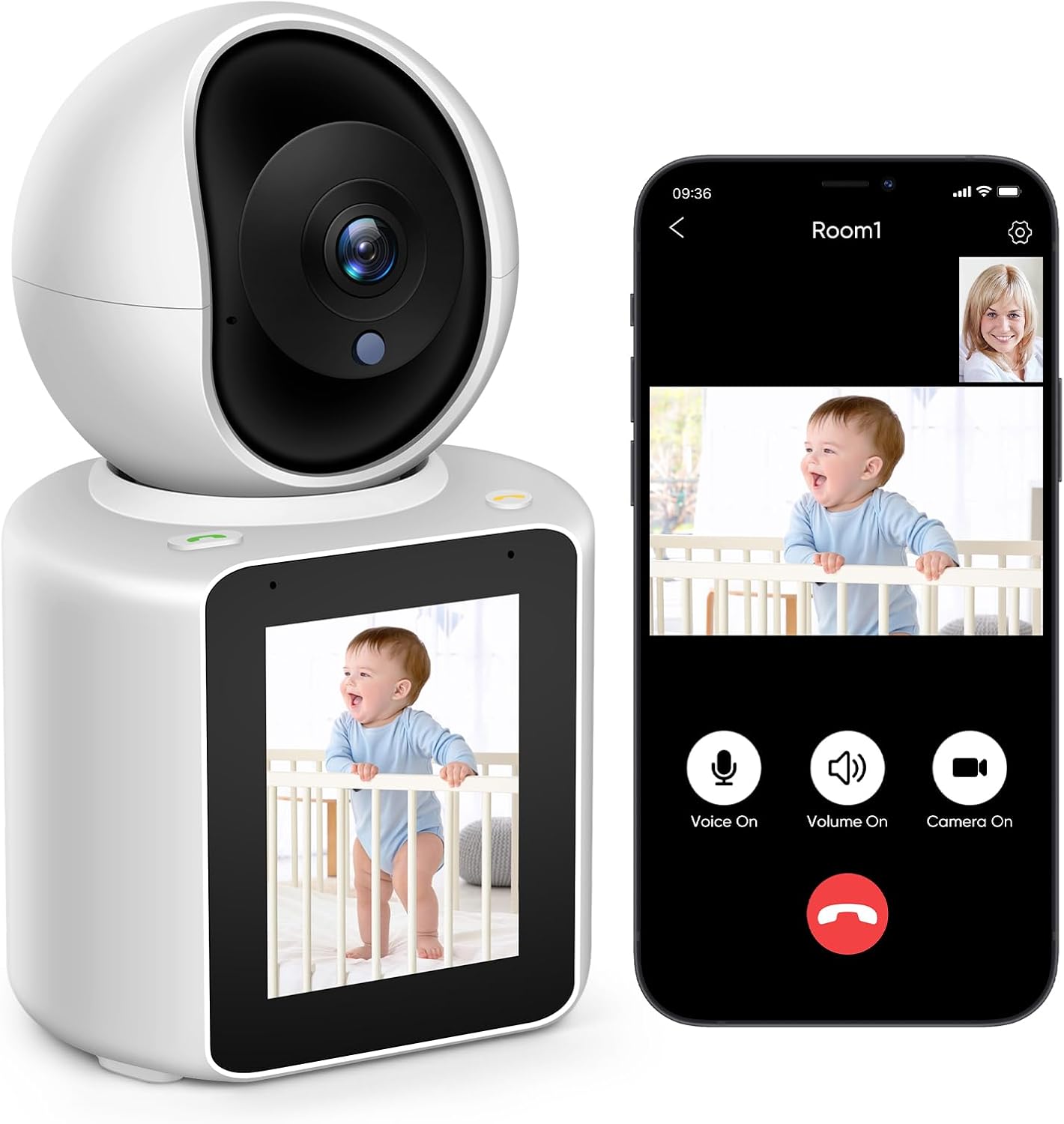 MYPIN 2K 360 Two-Way Video/Audio Indoor Camera, Child/Elder/Dog/Pet Camera with Phone App& Degrees Pan Tilt, Night