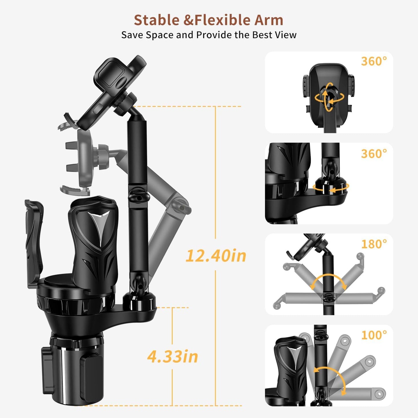 Commuters 5.31'' Phone Holders for Your Car, Adjustable Car Cup Holder Expander with Rubber Grip, Secure Hold