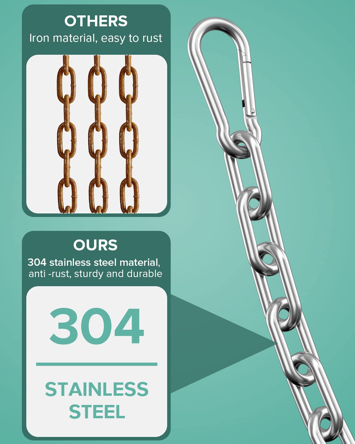 Fitness Chain 23in, Workout Chain, Cable Machine Extension Chain, 304 Stainless Steel LAT Pull Cable Extension Weight Lifting Machine Chain, Curl Bar Chain for Home Gym (Dia-5mm (23in length))