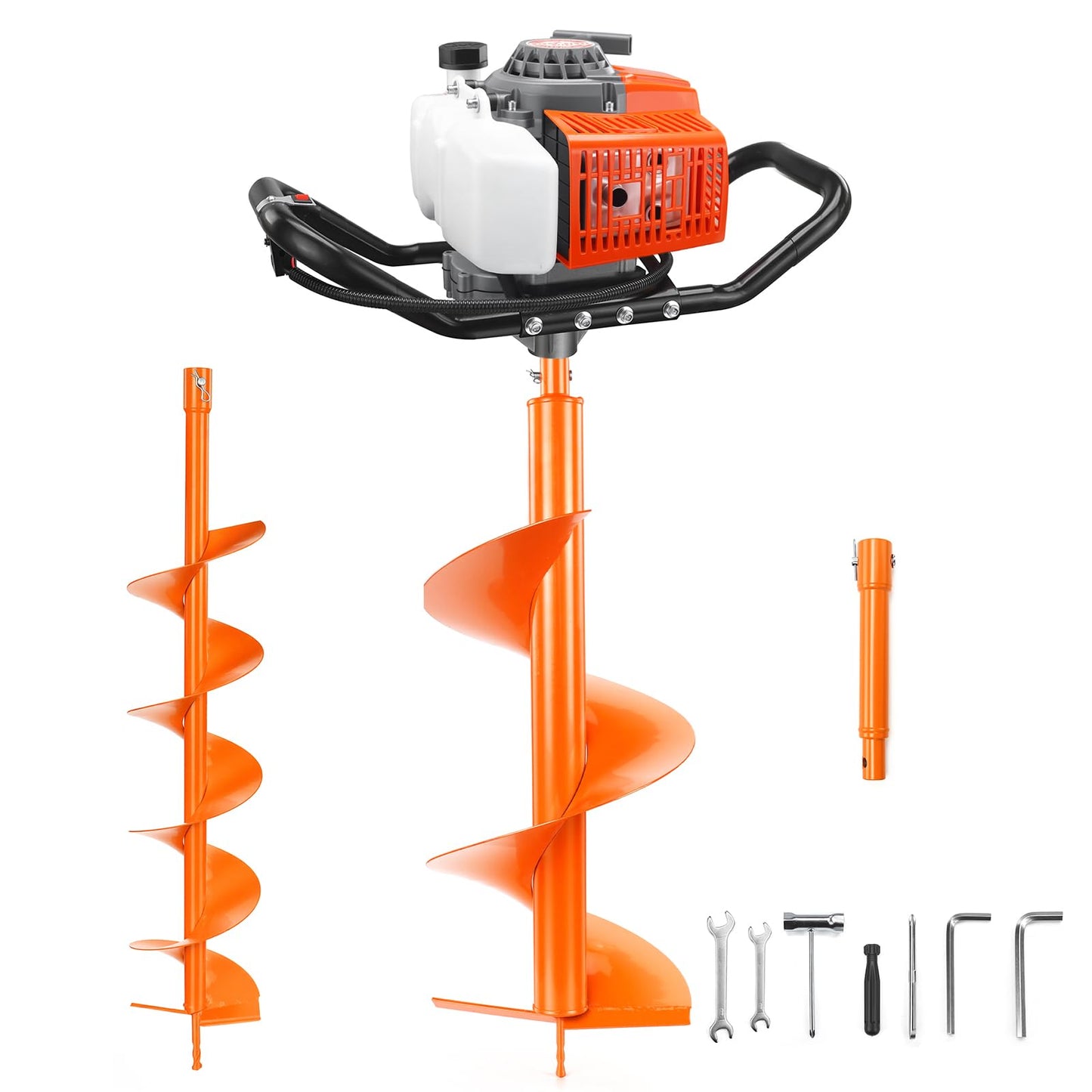 NEO-TEC 72CC Post Hole Digger Auger Drill Gas Powered 2-Stroke & 6" 10" Drill Bits + 1 Extension Bar, Earth Auger Petrol Drill Borer for Garden Lawn Auger Drill Bit for Planting