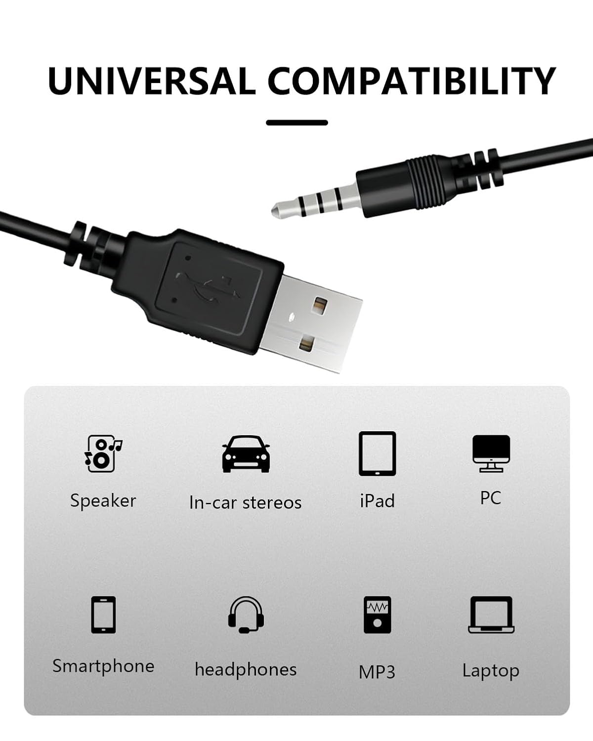Duoxiate 3.5mm 2.0 3.3ft 2.0, MP3, Jack Charge Cable Male AUX Audio Jack to USB Charge Data Cable Cord Audio Car Stereo