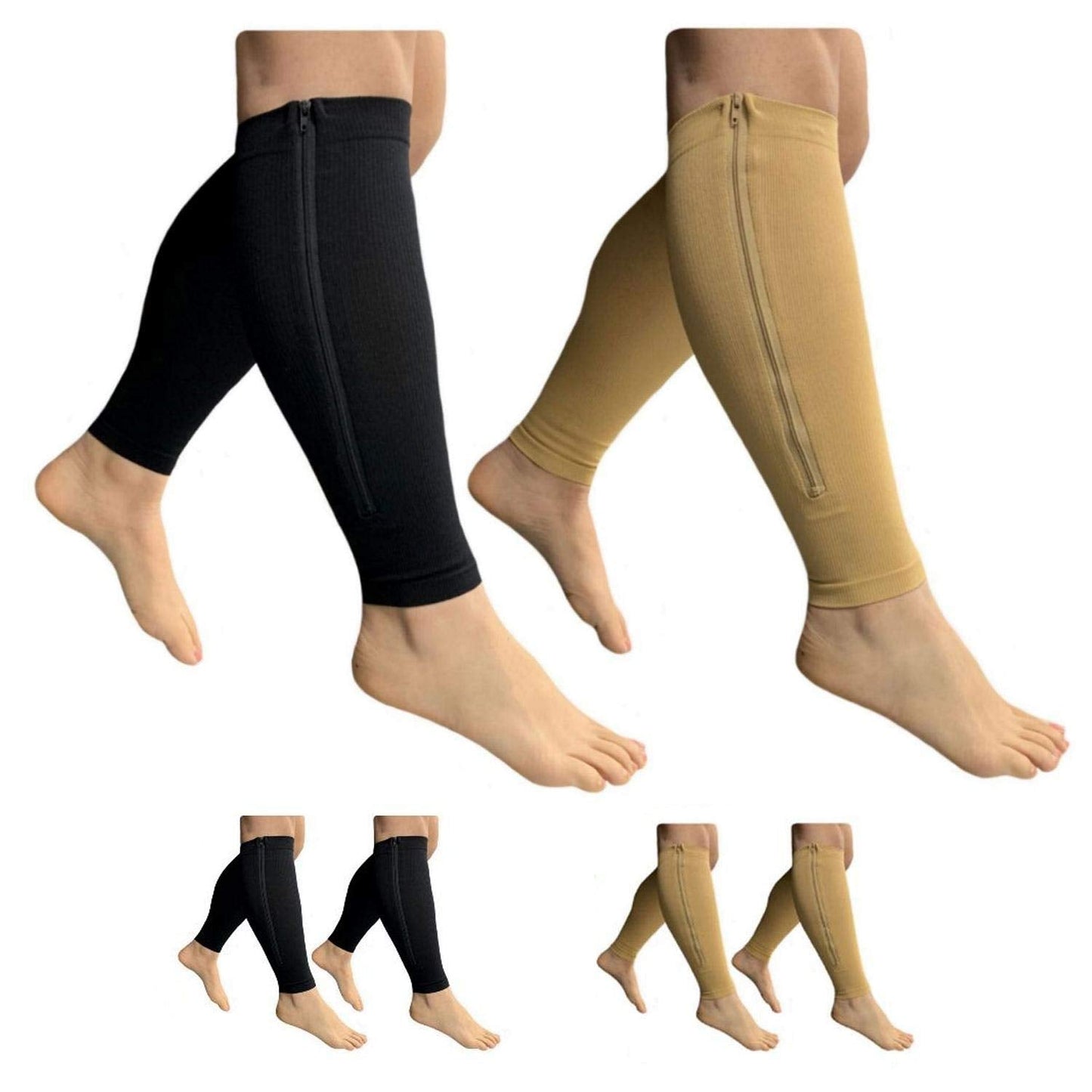 HealthyNees Footless 15-20 mmHg Zipper Compression Leg Calf Shin Sleeve 2 Pairs (Mix Combo, 4X-Large)