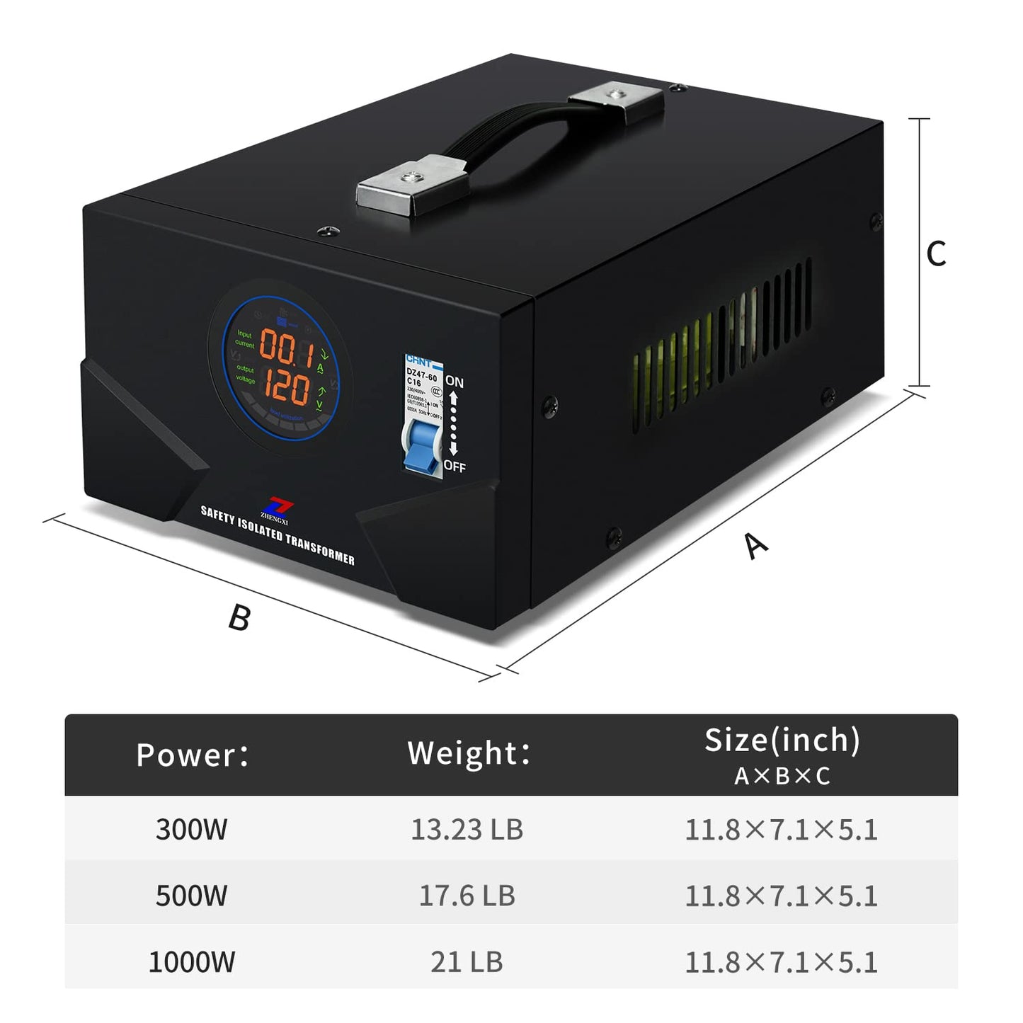 ZHENGXI Isolation Transformer 120V to 120V, 1000W Transformer Voltage Converter, 2 Output Sockets