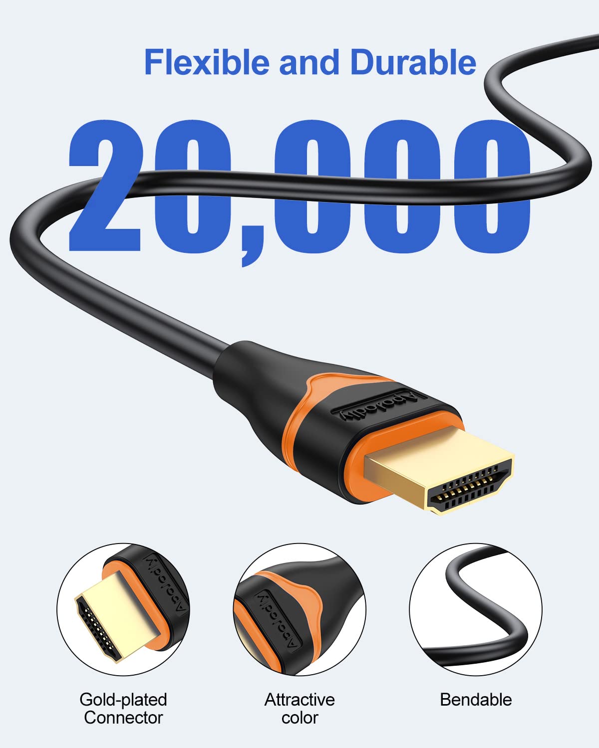 4K 6.6FT 2-Pack, 2.0 4K@60Hz, 2K@144Hz, 3D, Dolby, 2.2, PS5, PS4, HDMI Cable HDMI to HDMI Cable High Speed HDMI Cord