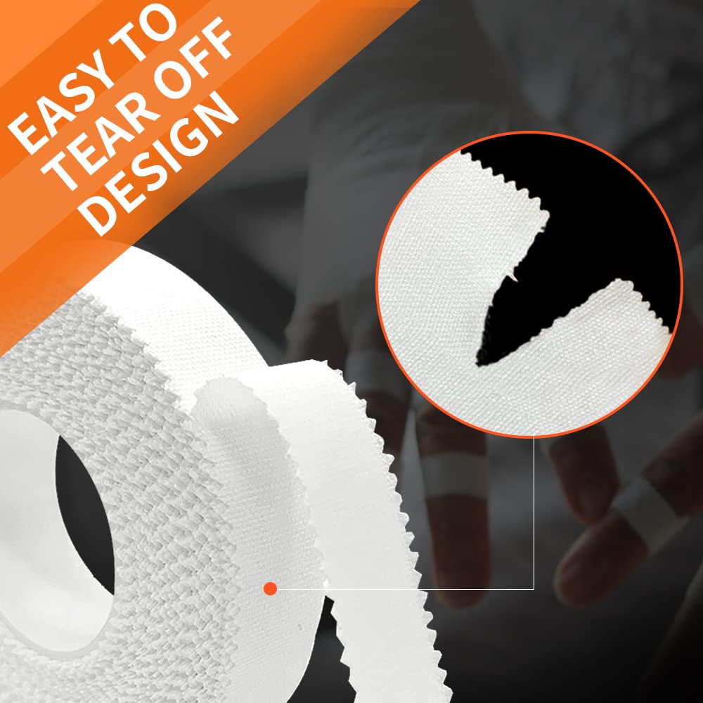 White Athletic Tape (6 Pack 0.5" 30ft) - Finger Tape - Medical Tape - Foot Tape - No Sticky Residue & Easy to Tear - for Rock Climbing, Jiu-Jitsu, Grappling, Martial Arts, Hockey Stick, Lifters