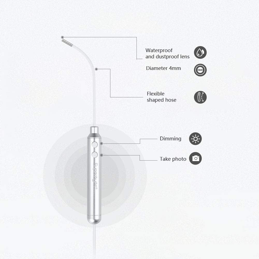 Supereyes Otoscope, Upgraded 4mm Ultra-Thin Ear Endoscope, 1.0 Megapixels HD Ear Video Inspection Camera, USB Ear Borescope Waterproof with Flexible Shaped Hose for iOS & Android Smartphone
