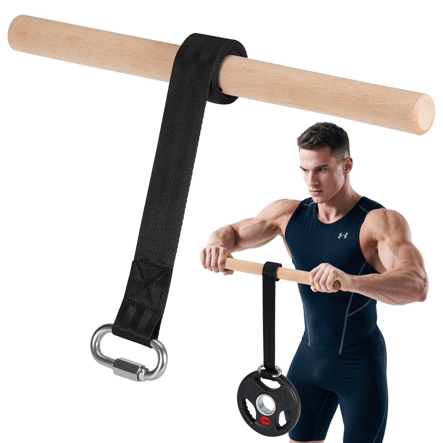 Forearm Strengthener and Wrist Roller, Forearm Exerciser with Joint-Friendly Beech Wood Handles, Forearm Strength Trainer with Durable Nylon Webbing and Stainless Steel Chain Quick Links