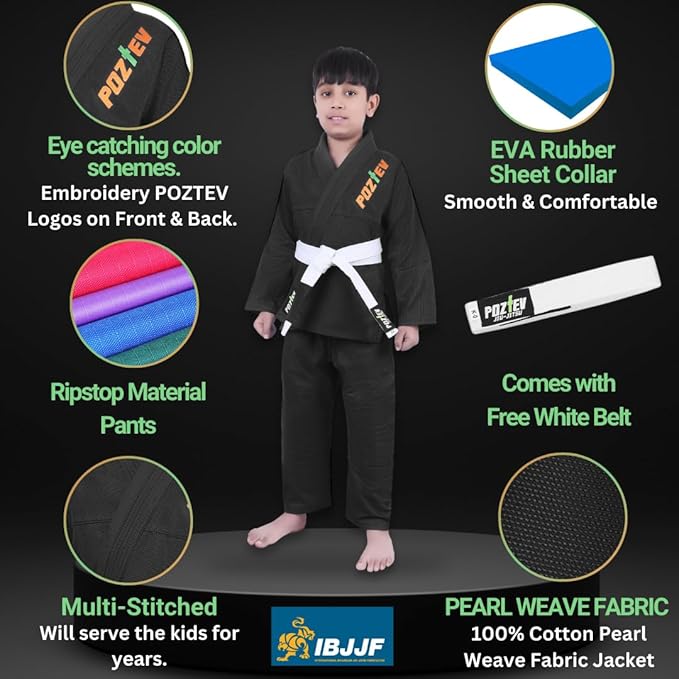 Kids Brazilian Jiu Jitsu Gi For Kids BJJ Gi Youth Grappling Kimonos Preshrunk Lightweight Martial Arts Uniform