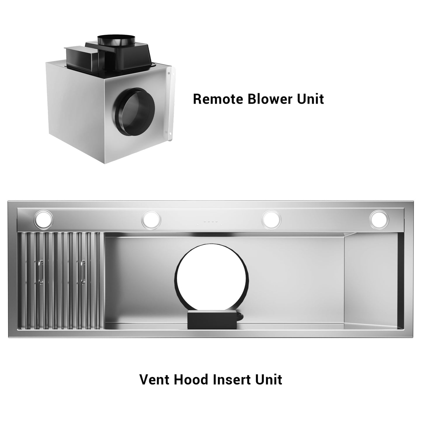 60-inch Range Hood Insert with Inline Remote Blower, CT Copper Tailor 1260CFM Kitchen Vent Hood, 4-Speed Exhaust Fan, 4 LED Lights, 8" Round Ducted,Baffle Filters, in Stainless Steel