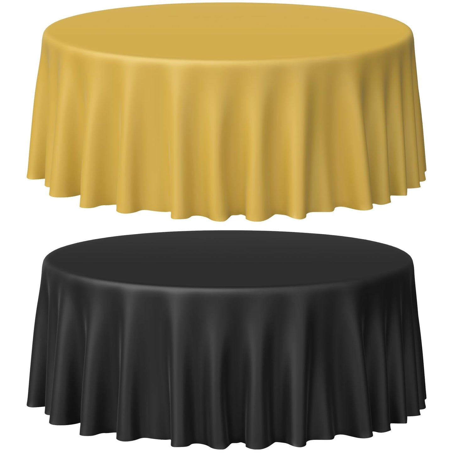MASHAN 12 Pcs Black and Gold Plastic Tablecloths Bulk,84 Inch Disposable Round Party Table Cloth Waterproof Table Cover for Birthday Wedding Anniversary Graduation Party Decorations Supplies