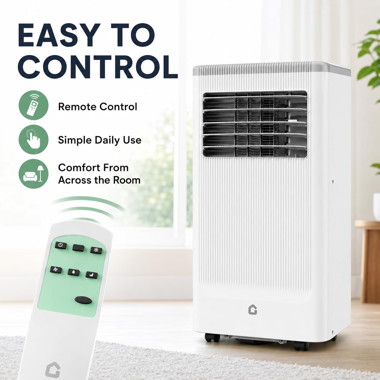 GarveeLife 8,000 BTU Portable Air Conditioner for Bedroom Office Dorm, Cools up to 350 Sq. Ft, 3-in-1 Compact AC Unit with Cooling, Dehumidifier, Fan Modes, Remote Control and Window Kit, White